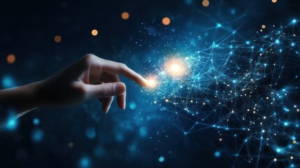 Hand touching digital network, futuristic tech