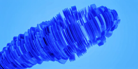 Abstract blue 3D rendered object with layered segments image photo