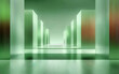 © fanjianhua - Abstract green geometric corridor with symmetrical columns and smooth surfaces
