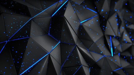A dark, geometric background with blue glowing lines creates a modern and abstract visual texture