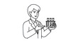 © Leo - Scientist Holding Test Tubes Rack in Lab Coat Illustration.