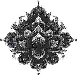 Wall Mural - Intricate black and white lotus mandala design with elegant symmetry and decorative elements.