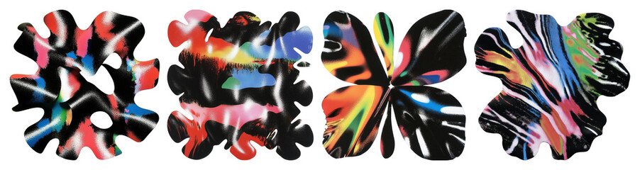 Wall Mural - PNG Abstract colorful floral shapes, element set on transparent background