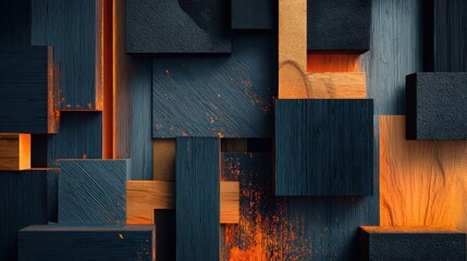Contemporary arrangement of dark textured blocks with gold accents creating a luxurious background design