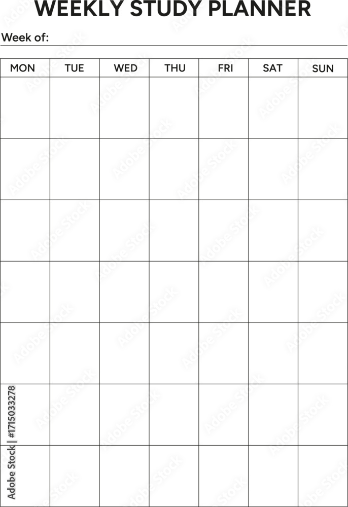 Weekly Study Planner Template. Printable Weekly Schedule Organizer for ...