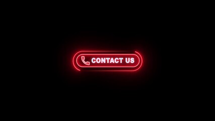 Glowing Neon contact us text icon animation. Motion graphics of communication concept.customer care support, help desk, call center, seamless loop (3d render)