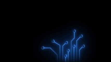 Abstract blue glowing circuit board lines and nodes on a dark background representing technology and data flow
