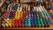 © mila103 - Numerous jars of paint in various colors fill shelves at an artisan shop, providing an inviting atmosphere for creative expression and artistic exploration in the afternoon light.