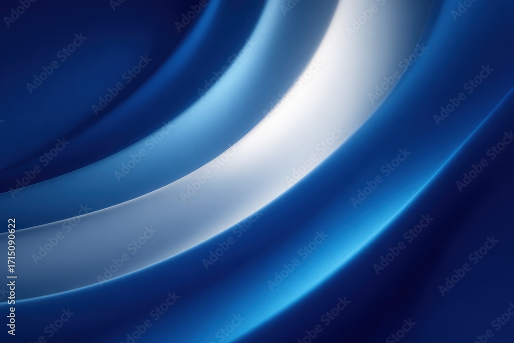 Smooth blue curves flow gracefully across a surface, creating a calm and serene feel. The gradual transition from dark to light blue evokes a sense of depth and tranquility.