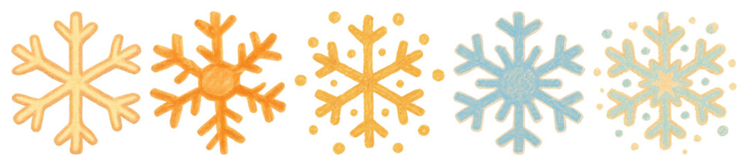 PNG Colorful snowflakes in watercolor style, element set on transparent background