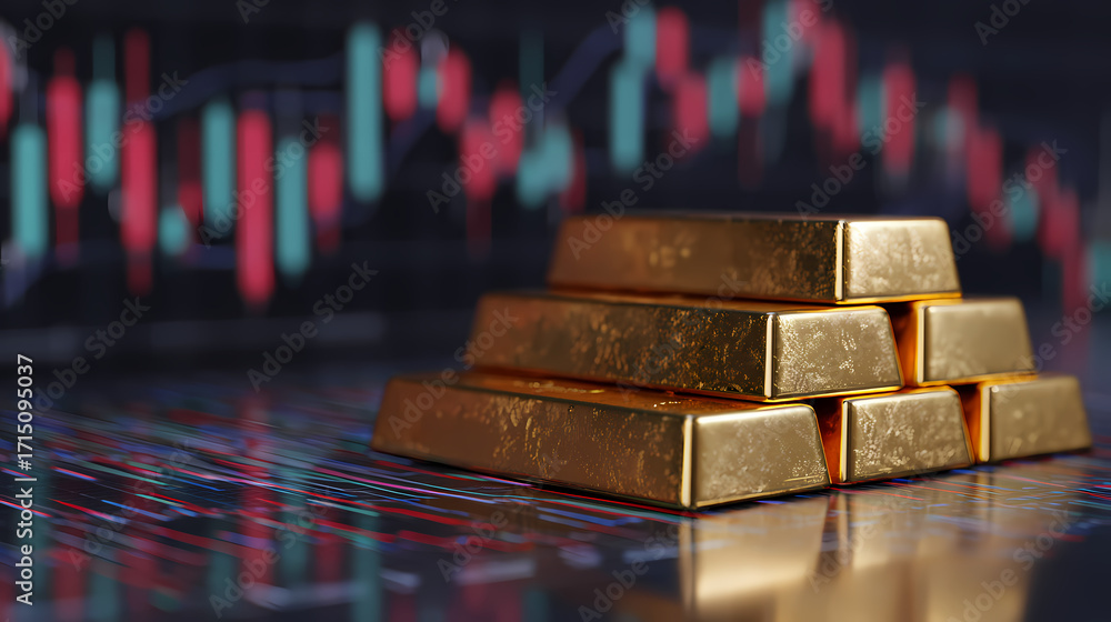 Gold Bullion Stack with Financial Chart Backdrop Depicting Market ...