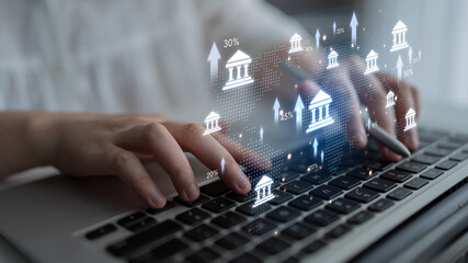 Wall Mural - Online banking and digital banking innovation combining finance and technology, optimizing online banking systems, mobile banking services, and fintech for seamless experience. Spline