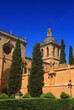 Ciudad Rodrigo, Salamanca District, Extremadura, Castilla y Leon, Spain. The Baroque and Romantic style Cathedral. Surrounded by gardens and cypress trees. 