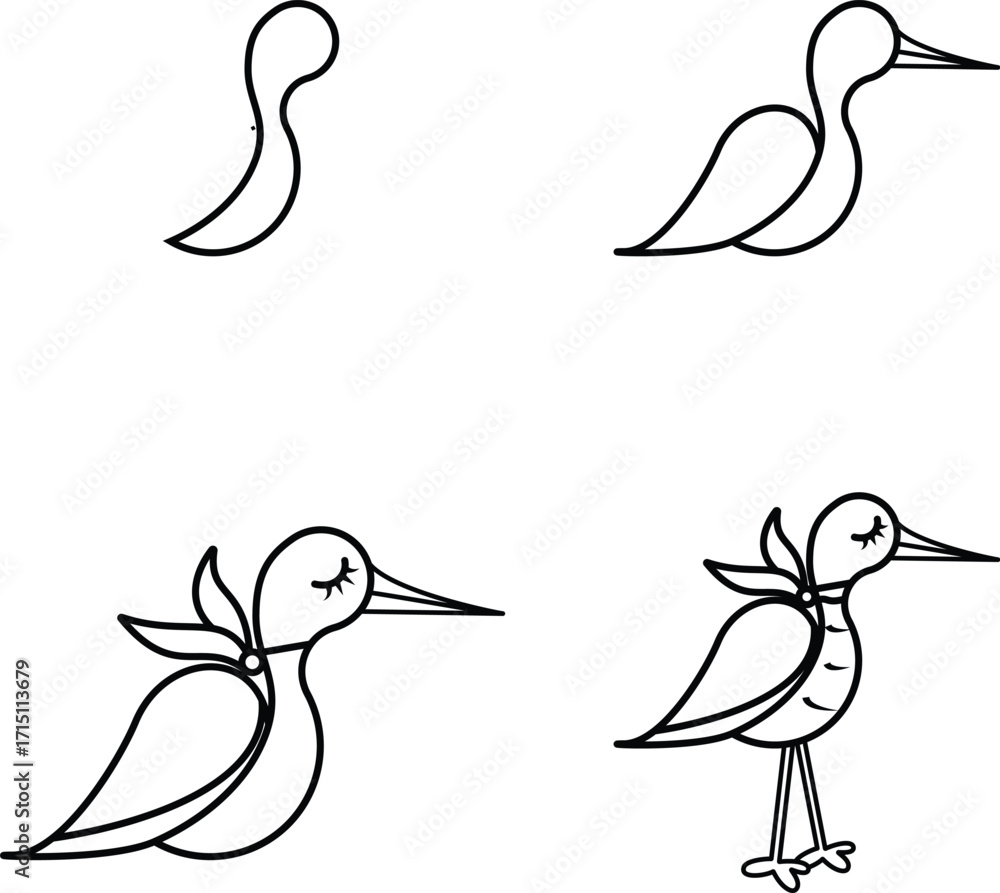 How to Draw a Bird Easy Step-by-Step Drawing Tutorial for Kids Stock ...
