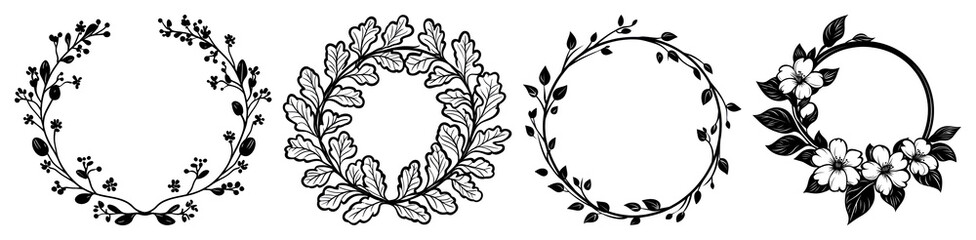 Wall Mural - PNG Elegant floral wreath designs, element set on transparent background