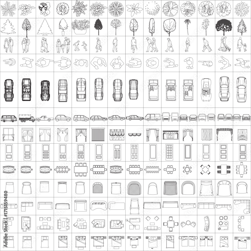 2D Vector Drawing Symbols for Interior Design and Architecture Stock ...
