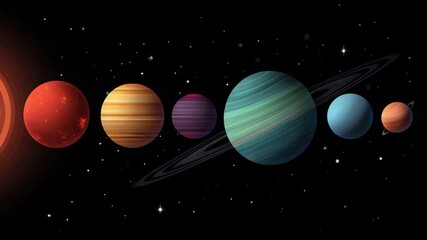 Wall Mural - Solar system planets orbit stars and celestial bodies in space showcasing colorful planets with rings glowing brightly in galaxy universe cosmic astronomy wonders