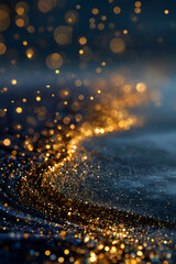 Wall Mural - Abstract festive dark background with gold glitter and bokeh. New year, birthday, holidays celebration.