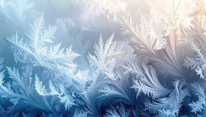 Naklejka na meble Ice Crystals on Window Pane: Blue and White Frost Pattern