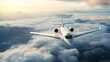 © tharushi - an exclusive private jet soaring through the clouds, with views of scenic mountains or oceans in the distance, high resolution, blur background