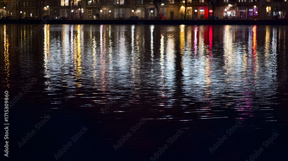 skyscraper. City lights reflected in water creating a soft gradient ...