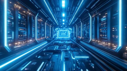 Futuristic Technology: Glowing Circuit Board and Data Processing