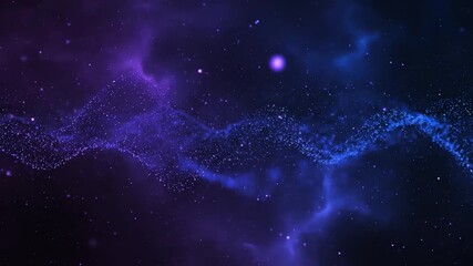 Wall Mural - seamlessly looping video of slow-moving blue and purple twinkling particles in a cosmic abstract spa