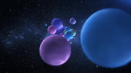 Wall Mural - Seamlessly looping video of slow-moving luminous cosmic orbs gently intertwining and separating space, corporate, tranquil
