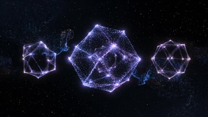 Wall Mural - seamlessly looping video showcasing glowing cosmic particles forming complex geometric patterns and 