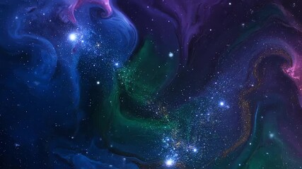 Wall Mural - slow flowing cosmic liquid marble pattern with glimmering lights, seamlessly looping motion graphics