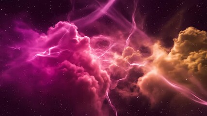 Wall Mural - slowly flowing abstract nebulous clouds in vibrant pink and yellow, seamless loop website, loopable,