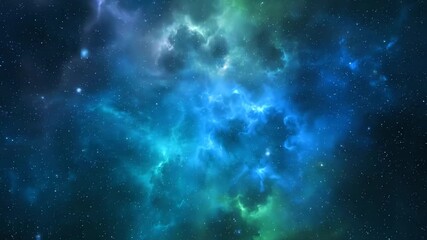 Wall Mural - Abstract cosmic clouds in shades of blue and green gently drift and fade, a calming seamlessly looping background shades of blue and green, infinity, abstract