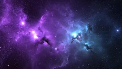 Wall Mural - Abstract nebula of swirling violet and cyan cosmic dust particles, forming a seamlessly looping sci-fi backdrop light, dust, futuristic