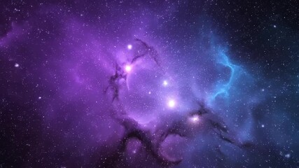 Wall Mural - Abstract nebula of swirling violet and cyan cosmic dust particles, forming a seamlessly looping sci-fi backdrop celestial, magical, mystic
