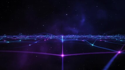 Wall Mural - Abstract night cosmos with glowing interconnected lines forming a network, a seamless loop animation purple, network, light
