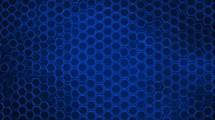 Wall Mural - Continuously expanding and contracting hexagonal grid of deep blue light on a dark abstract background, seamlessly looping glowing, seamlessly looping, modern