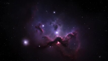 Wall Mural - Dark abstract cosmic nebula slowly drifting through deep space, a seamlessly looping ethereal animation light, texture, purple
