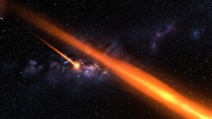 Wall Mural - Bright orange and yellow celestial flares streak through an abstract starry cosmos, a seamless loop background modern, technology, wonder