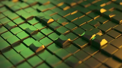 Wall Mural - continuously evolving geometric pattern of iridescent green and gold polygons, creating an abstract 