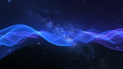 Wall Mural - ethereal blue and purple energy waves flowing in a seamlessly looping abstract night cosmos scene mo