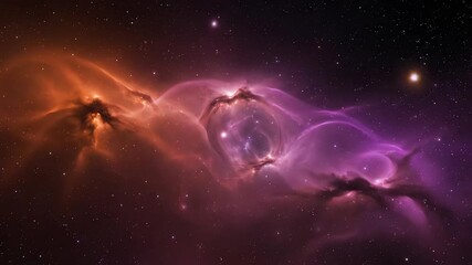 Wall Mural - expansive orange and purple cosmic waves flow gently in an abstract, seamlessly looping nebula lands