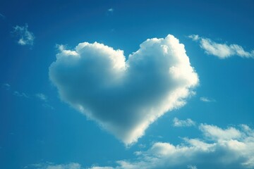 Wall Mural - fluffy heart-shaped cloud floating in a bright blue sky with a few smaller scattered clouds evoking a feeling of love and calmness