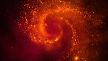Wall Mural - Glowing orange and crimson cosmic dust particles swirl dynamically in an abstract, seamlessly looping vortex effect, effect, abstract