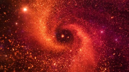 Wall Mural - Glowing orange and crimson cosmic dust particles swirl dynamically in an abstract, seamlessly looping vortex energy, background, abstract
