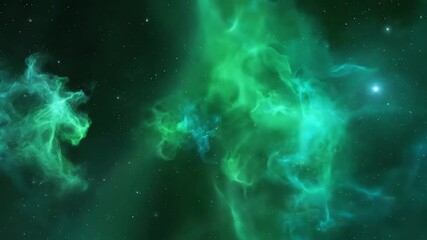 Wall Mural - green and cyan ethereal gas clouds drift gently in an abstract cosmic expanse, creating a seamlessly