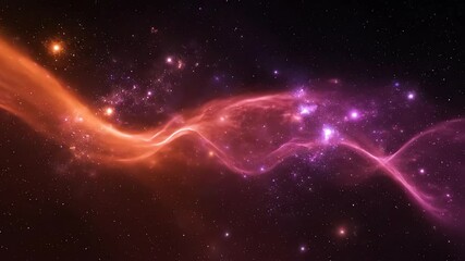 Wall Mural - Expansive orange and purple cosmic waves flow gently in an abstract, seamlessly looping nebula landscape dynamic, modern, expansion