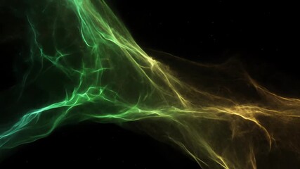 Wall Mural - Organic green and gold cosmic filaments slowly stretch and contract in an abstract, seamlessly looping animation gradient, glow, nature