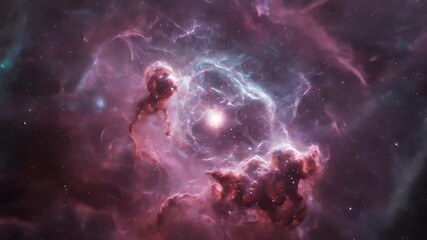 Wall Mural - a captivating seamlessly looping video of cosmic iridescent pink and aqua hues blending and refracti