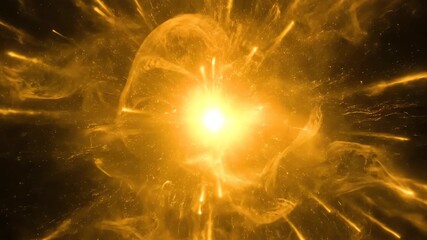Wall Mural - A bold, seamlessly looping video of a golden-yellow starlight glow bursting outwards from a central point, like a cosmic explosion looping, abstract, twinkling