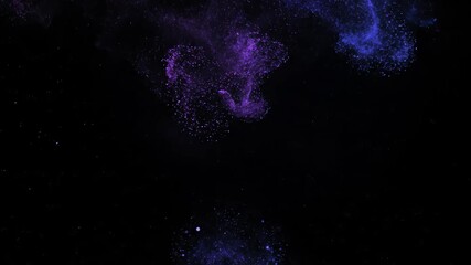 Wall Mural - A seamlessly looping video depicting abstract purple blue light particles, slowly rising and dissipating into a vast, deep space, like distant nebulae purple blue light particles, technology, gradient